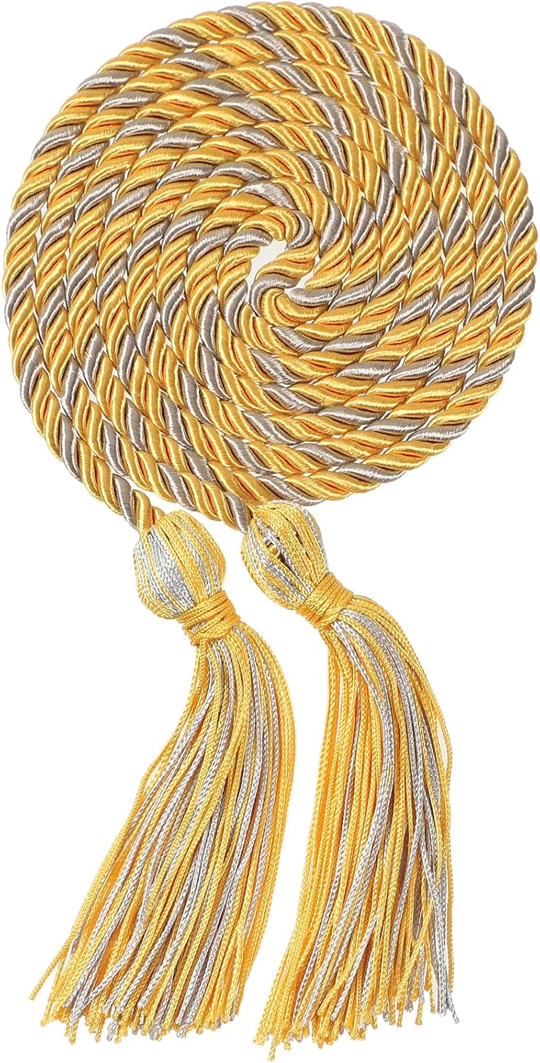 Erligo 2Pcs Graduation Multi Color Braided Honor Cords with Tassel for High School Bachelor Master Doctor 68" Long (Gold Gray) - Image 2